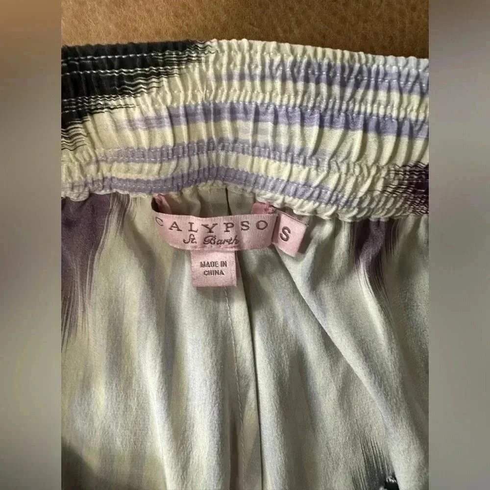CALYPSO BY ST BARTH LIGHTWEIGHT SILK BLEND IKAT DRAWSTRING COVERUP JOGGERS SMALL - Picture 6 of 12